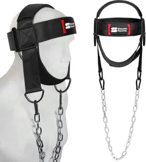 Neck Harness with 88cm Adjustable Chain - 360 Degree Thick Neoprene Padded Chin & Head Straps Neck Exerciser for Weight Training & Neck Workout Head Harness for Weight Lifting
