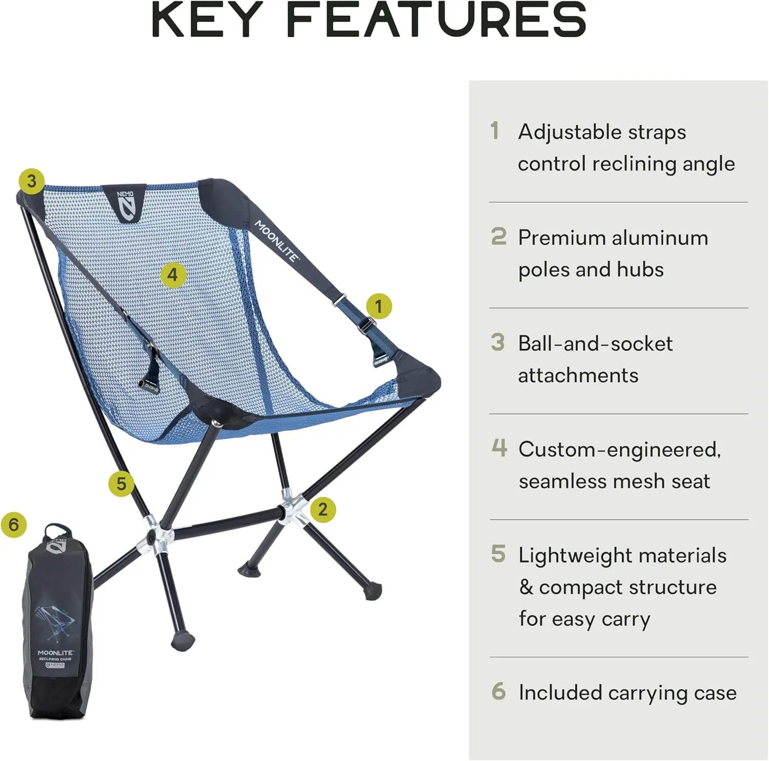 NEMO Equipment Moonlite Reclining Camp Chair - One Size - Blue Horizon