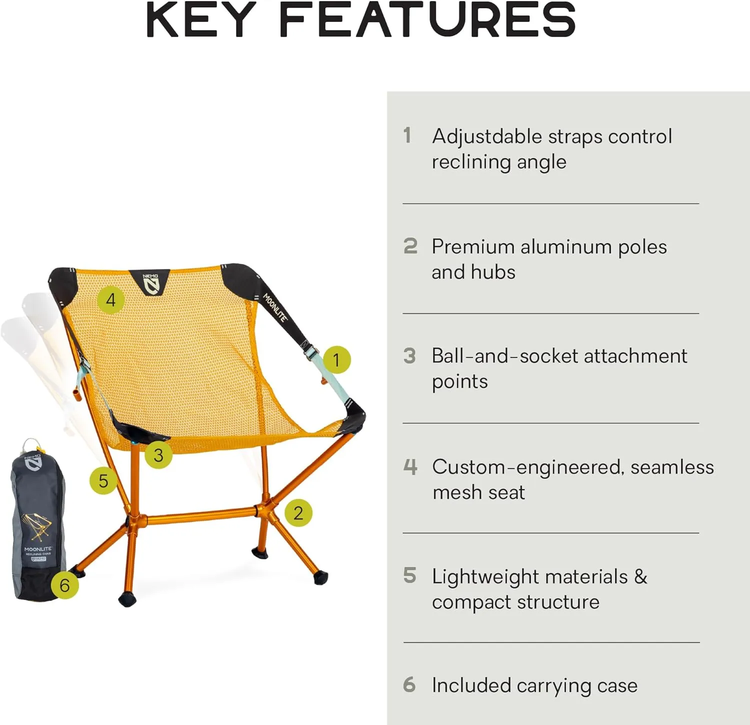NEMO Equipment Moonlite Reclining Camp Chair - One Size - Mango/Frost