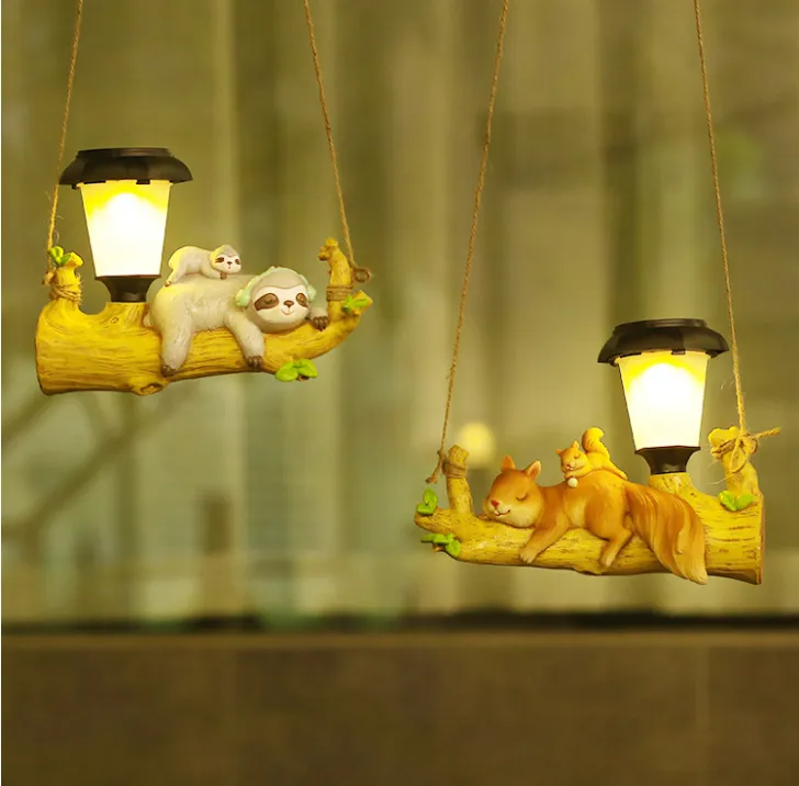 New Garden LED Solar Light Squirrel Sloth resin Hanging Light Outdoor Garden Decorative Light
