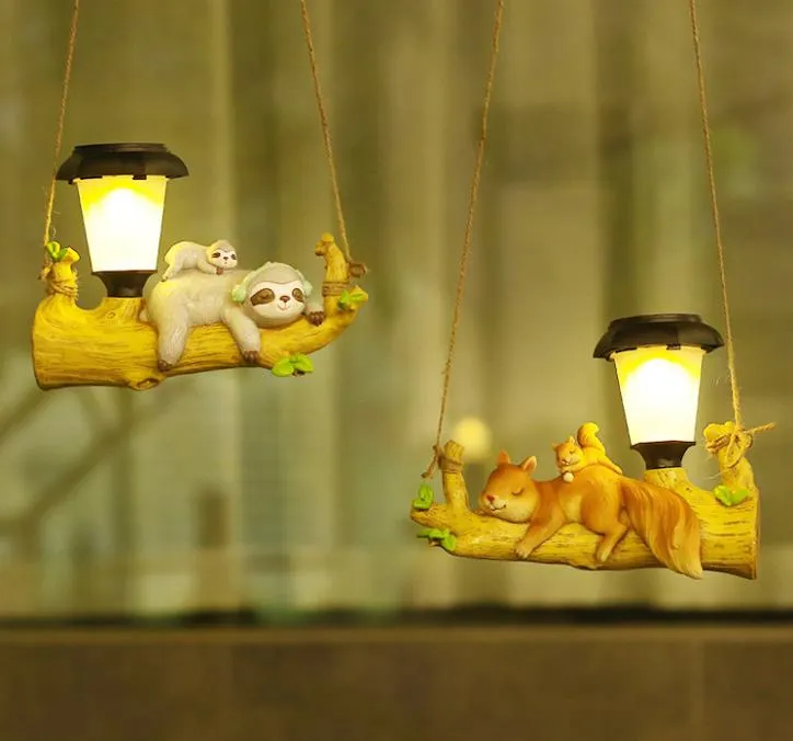 New Garden LED Solar Light Squirrel Sloth resin Hanging Light Outdoor Garden Decorative Light