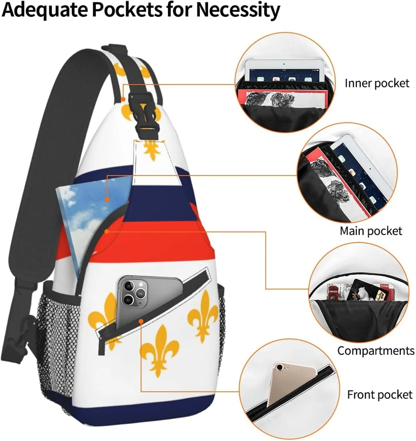 New Orleans Flag Outdoor Cross-body Shoulder Bag, Unisex Backpack For Women Men Young Hiking Travel
