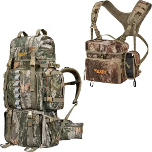 NEW VIEW 80L Hunting Backpack with Waterproof Rain Cover & Binocular Straps Harness Chest Pack with Detachable Rangefinder Pouch