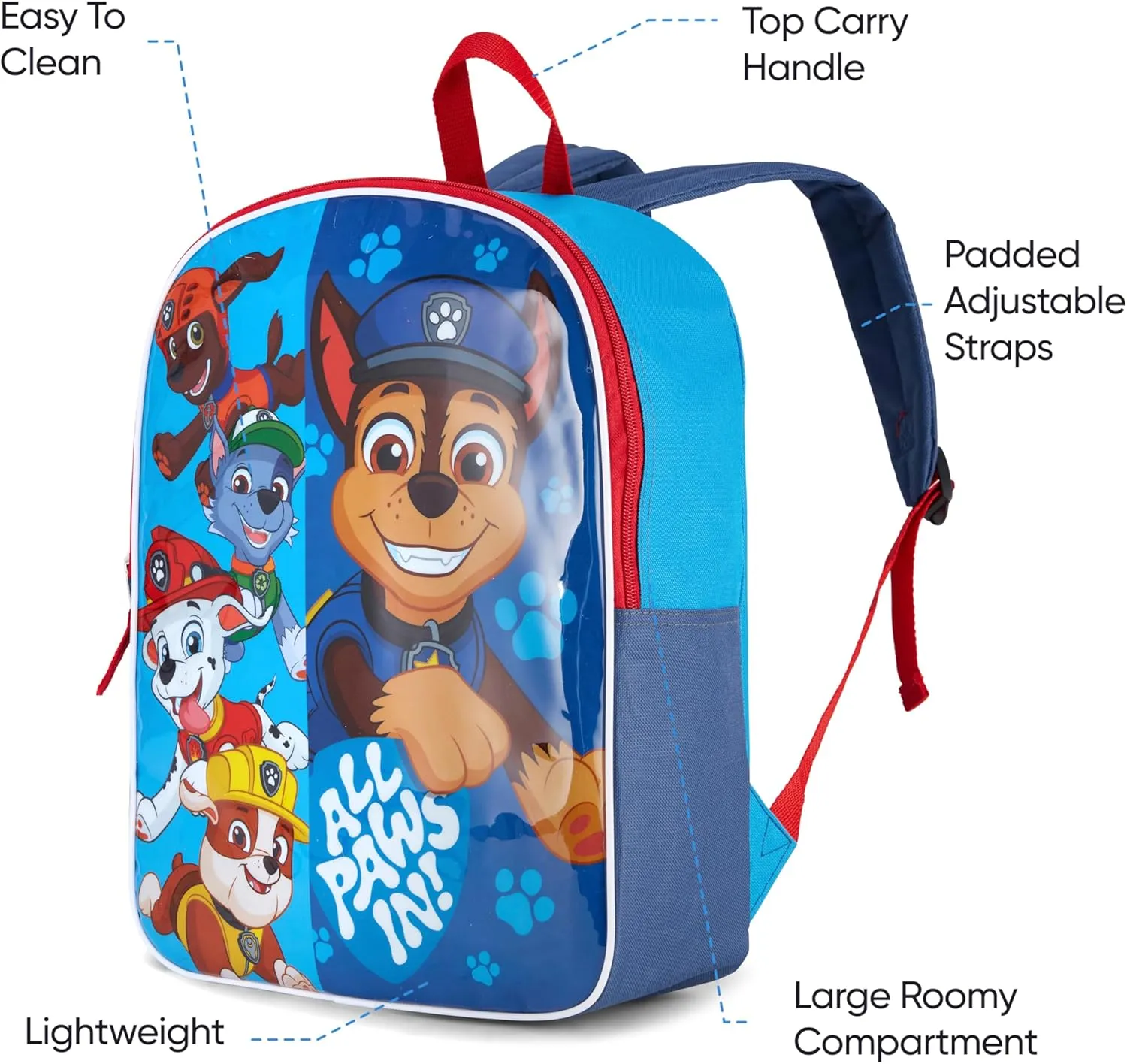 Nickelodeon Paw Patrol Backpack for Kids 15" | Cool Bookbag for Boys | Padded Straps & Large Zip Compartment | Back to School Supplies