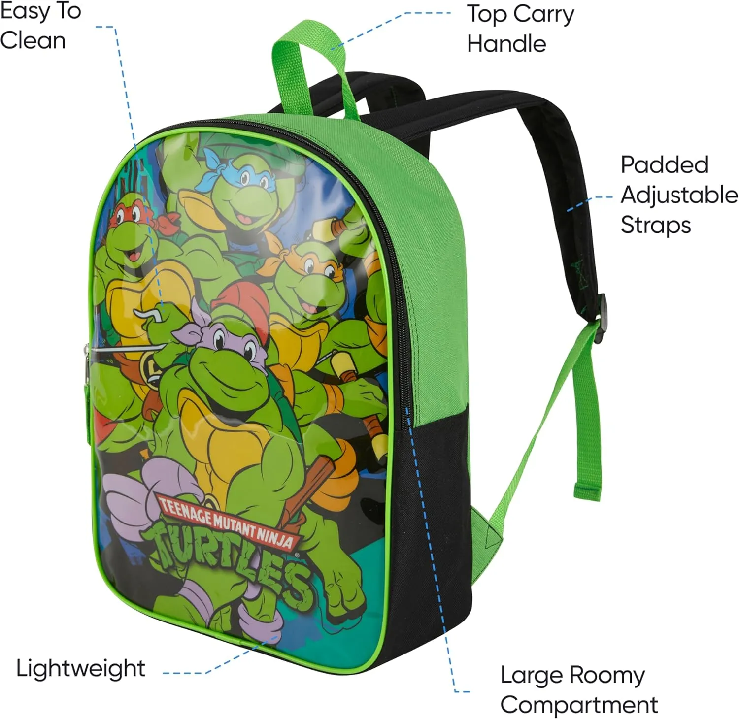 Nickelodeon Teenage Mutant Ninja Turtles Backpack for Kids 15” | Cool TMNT Bookbag for Boys | Padded Straps & Large Zip Compartment | TMNT Back to School Supplies