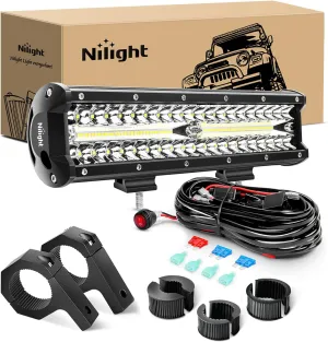 Nilight 12 Inch 300W LED Light Bar Triple Row Flood Spot Combo, Aluminum Housing, IP67 Waterproof, 30000LM, 2 Years Warranty