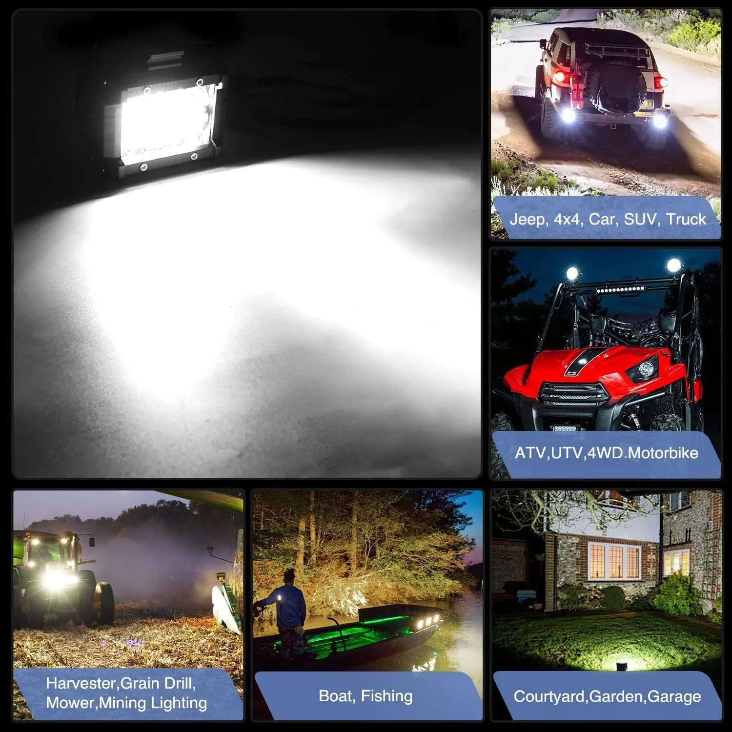 Nilight 2PC 4Inch Triple Row Lights 60W Flood Spot Combo 6000LM Bar Driving Boat Led Off Road Trucks with JK A-Pillar Windshield Hinge Mounting Brackets Wiring Harness Kit, 2 Years Warranty