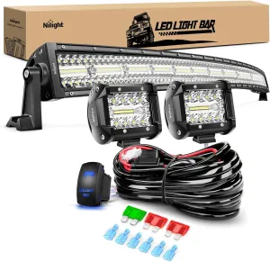 Nilight 42Inch LED Light Bar 2Pcs 4Inch 60W Spot Flood Lights Pods Off Road DrivingWork Lighting with 14AWG Wiring Harness Kit-3 Leads for Truck Tractor Pickup Boat SUV ATV UTV Car Van Camper