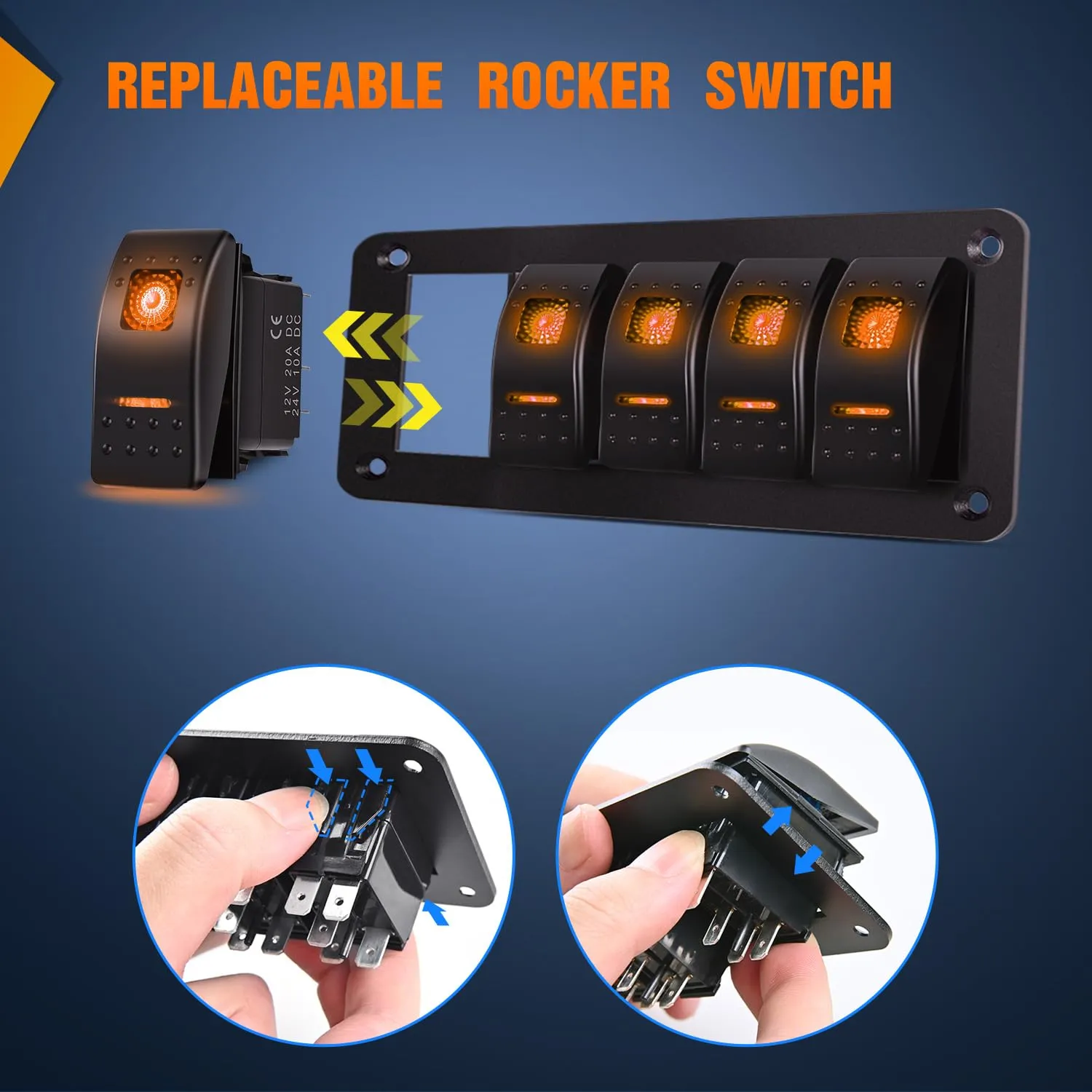 Nilight 5 Gang Rocker Switch Panel with Orange LED Light 5 Pin On Off Pre-Wired Aluminum Toggle Switches Waterproof for 12V/24V Cars Marine Boats ATVs Trailers RV Trucks