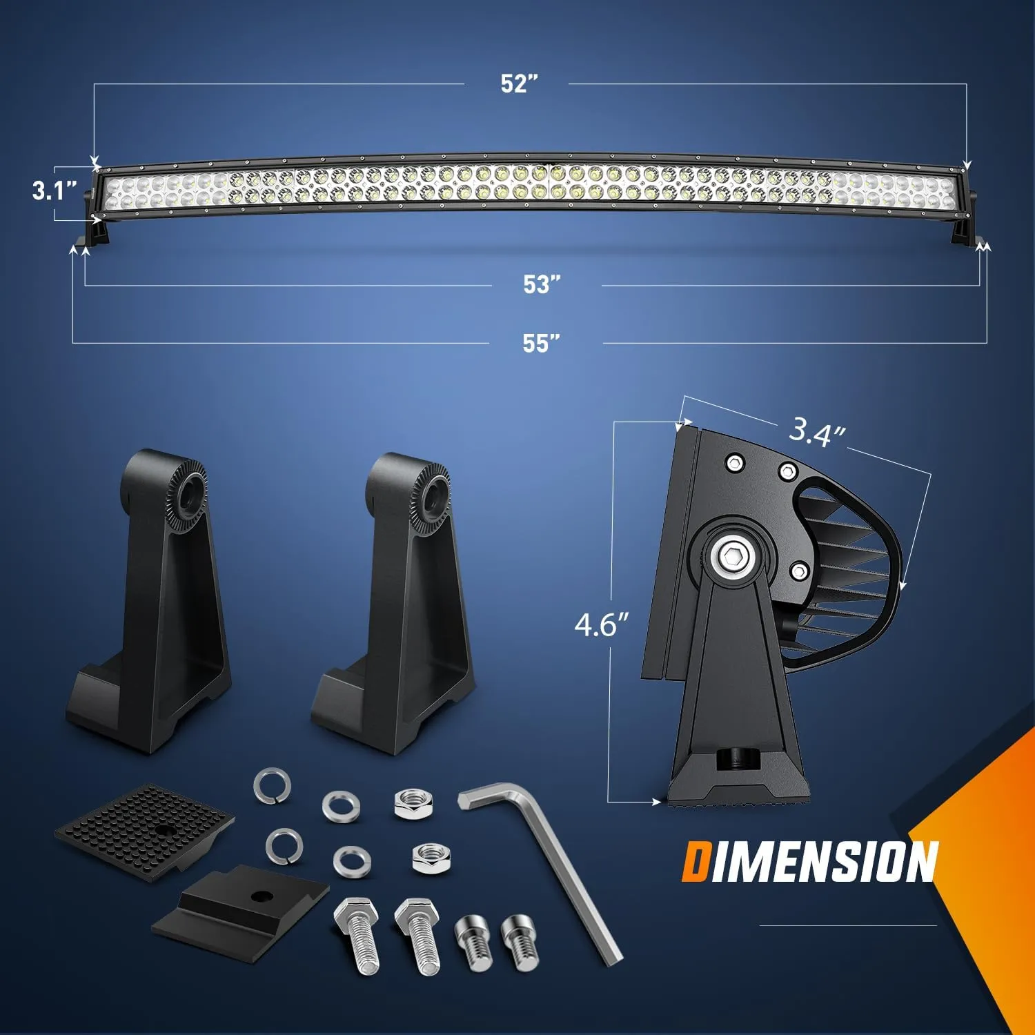 Nilight 52Inch 300W Curved Spot Flood Combo Led Light Bar Off Road Driving Lights Boat Lights Fog Light 12V On/Off 5 Pin Rocker Switch Power 12AWG Wiring Harness Kit-1 Lead for Trucks,2 Years Warranty