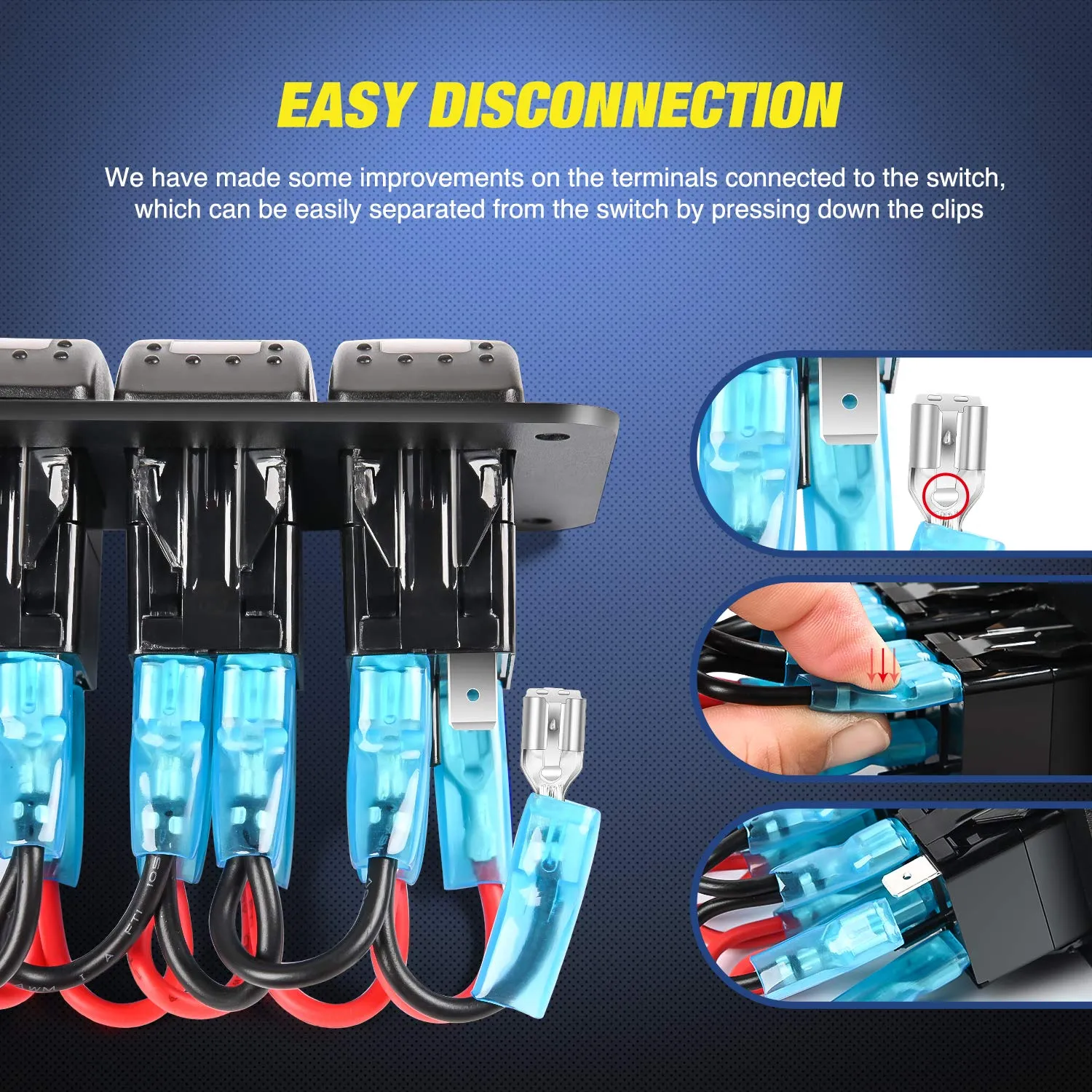 Nilight - 90110E 5 Gang Aluminum Rocker Switch Panel Toggle Dash 5 Pin ON/Off Pre-Wired Rocker Switch Blue Backlit Switch for Automotive Car Marine Boat RV,2 Years Warranty