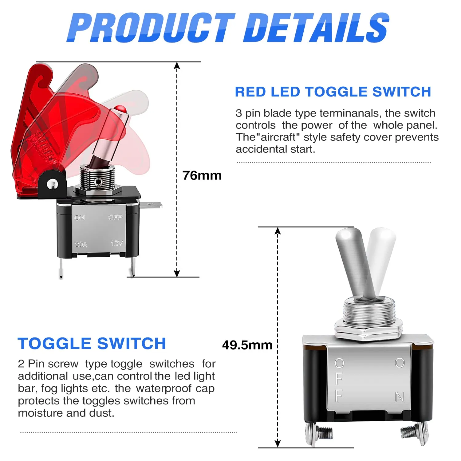 Nilight Ignition Rocker Switch Panel 12V 4 in 1 with Engine Push Button Toggle Switches with Relay Wiring Harness LED for RV Truck Racing Car Boat Marine Trailer