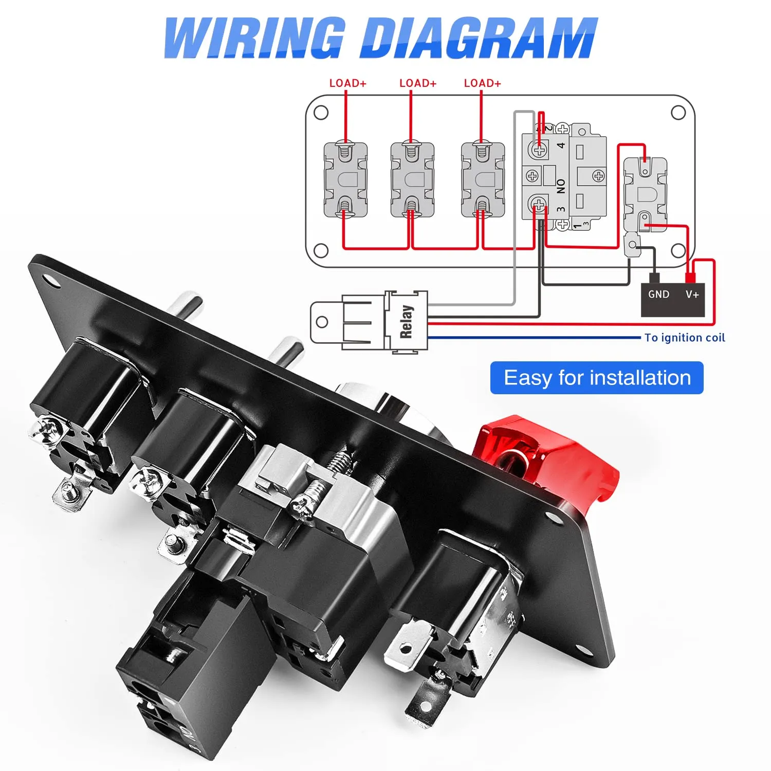 Nilight Ignition Rocker Switch Panel 12V 4 in 1 with Engine Push Button Toggle Switches with Relay Wiring Harness LED for RV Truck Racing Car Boat Marine Trailer