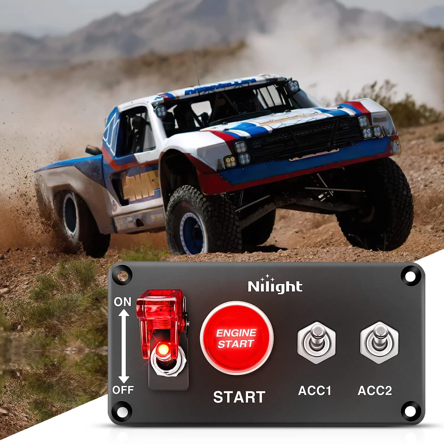 Nilight Ignition Rocker Switch Panel 12V 4 in 1 with Engine Push Button Toggle Switches with Relay Wiring Harness LED for RV Truck Racing Car Boat Marine Trailer
