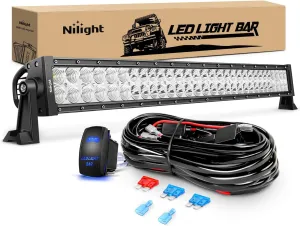 Nilight LED Light Bar 32Inch 180W Spot Flood Combo Led Off Road Lights 12V 5Pin Rocker Switch LED Light Bar Wiring Harness Kit, 2 Years Warranty (ZH079), Clear,White