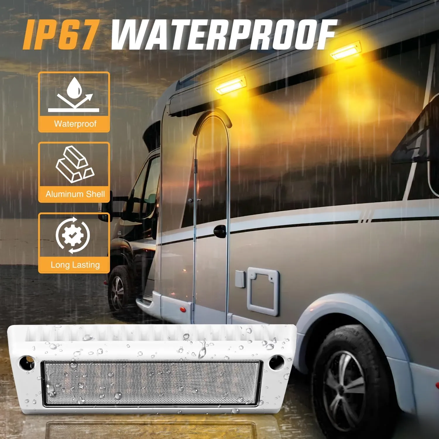 Nilight RV Exterior Light 2PCS 9 Inch Porch Lights Amber Beam 12V 24V LED Scene Cargo Lighting White Aluminum Housing for RVs Trailers Travel Campers 5th Wheels Motorhome SUV Truck
