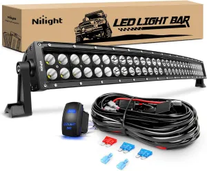 Nilight - ZH410 32Inch 180W Curved LED Light Bar Work Light Spot Flood Combo Offroad Driving Lights with 16AWG Wiring Harness Kit， 2 Year Warranty