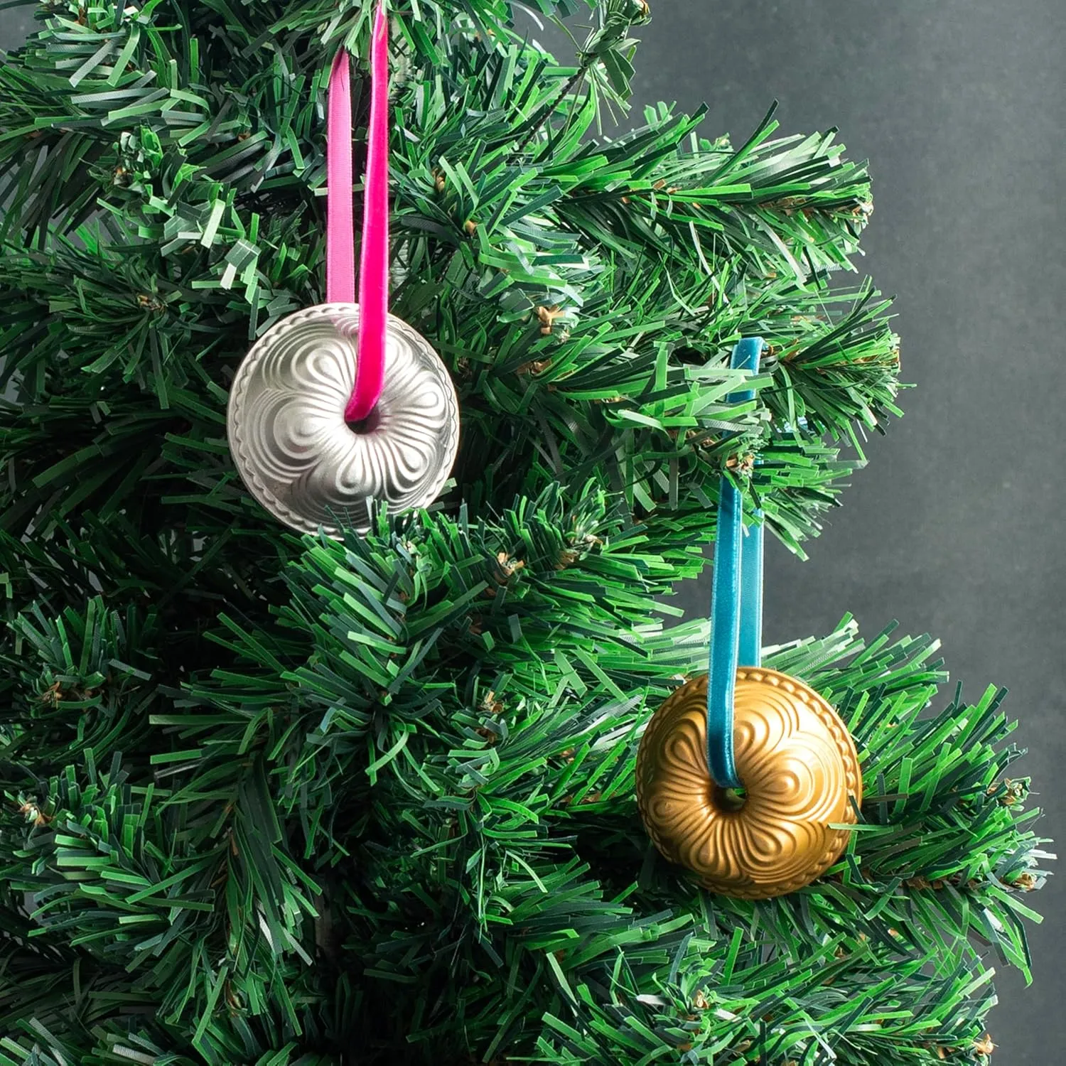 Nordic Ware Chiffon Bundt Ornament Set, Gold and Silver, 2-Pieces