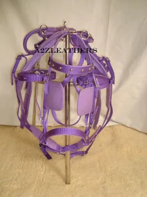 Nylon Driving Harness for Horse Cart, Heart Shaped Studd & Sparkling Stones on Browband (Full, Cob, Pony, Shetland & Mini) (Purple) (Mini)