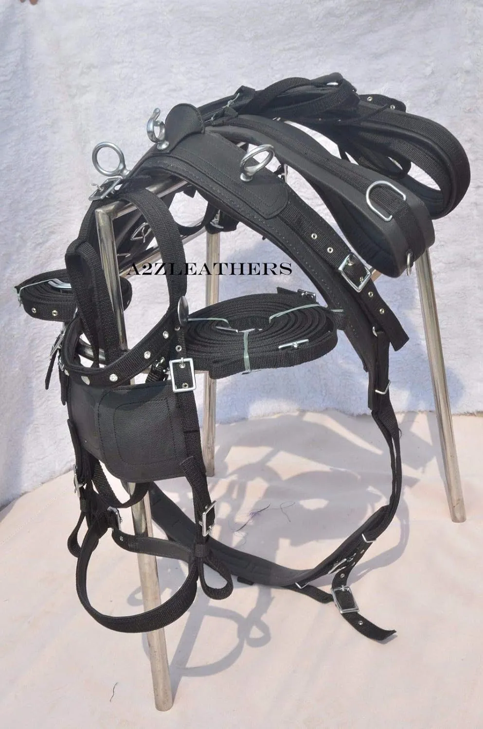 Nylon Driving Harness for Single Horse with Diamonte Browband (Black)