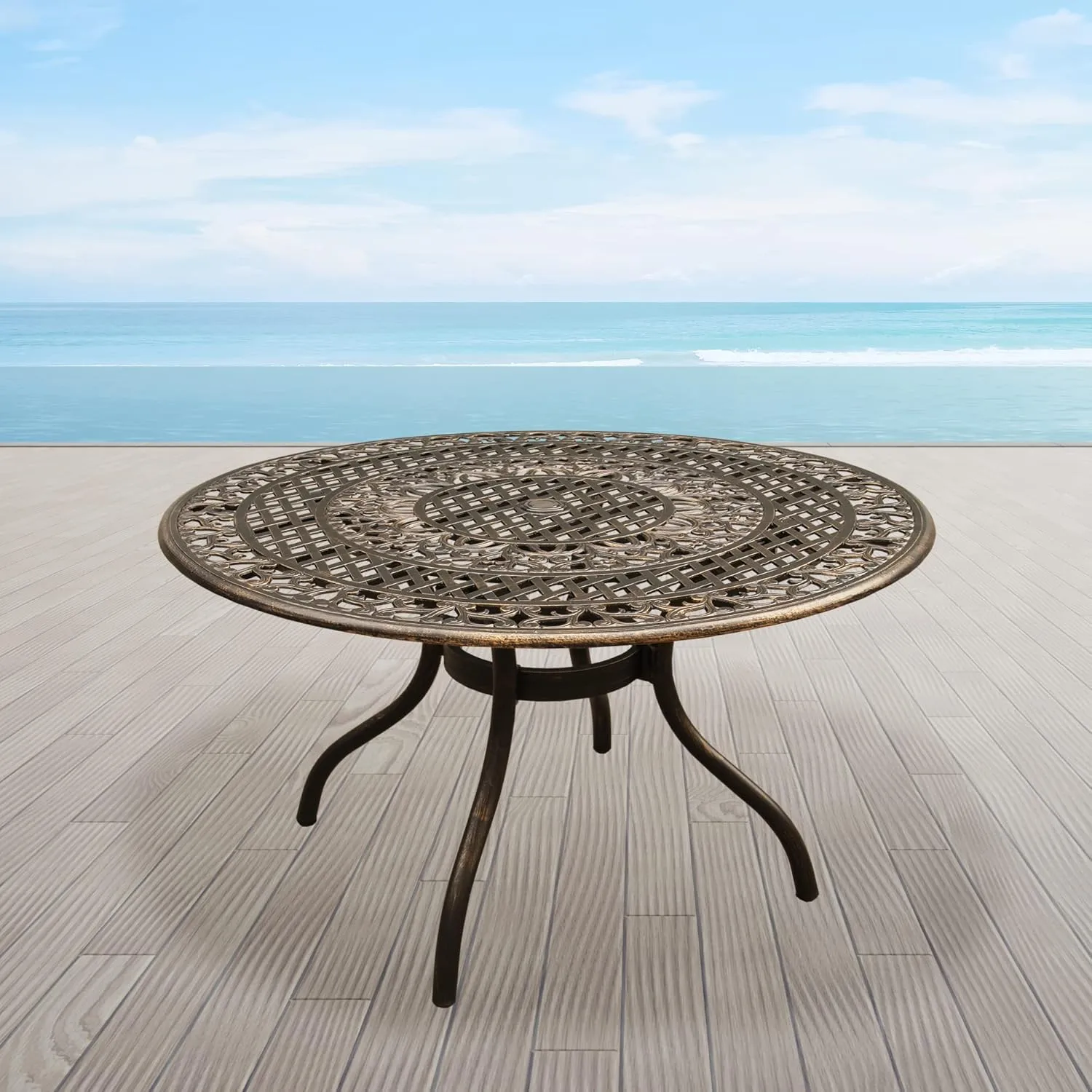 Oakland Living Ornate Outdoor Mesh Aluminum 48-in Black Round Patio Dining Table