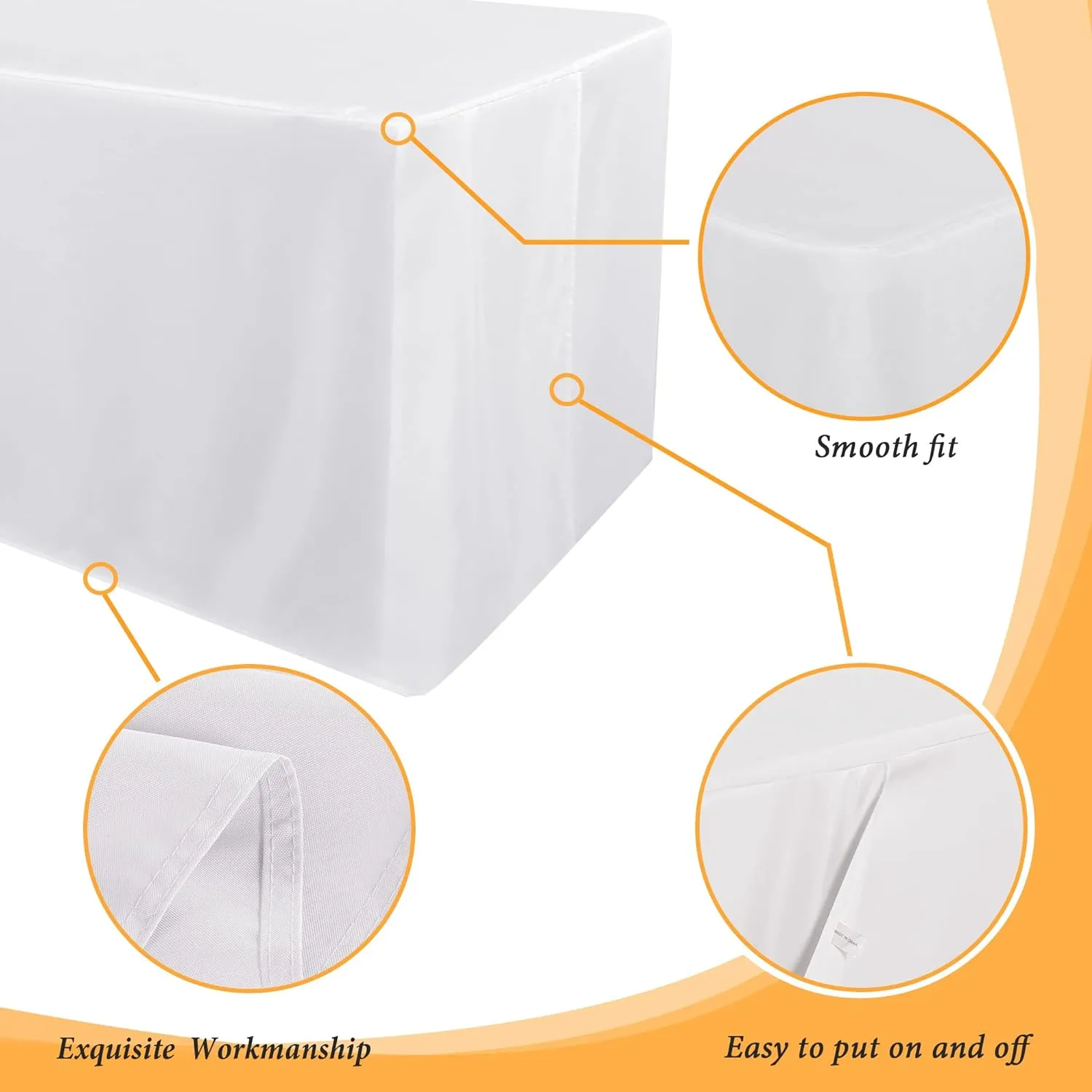 Obstal 4 Pack White Tablecloth Fitted Table Clothes for 6 Foot Rectangle Tables - Water Resistant Washable Fabric Polyester Rectangle Table Cover for Outdoor/Indoor Uses?72L x 30W x 30H Inches, White?