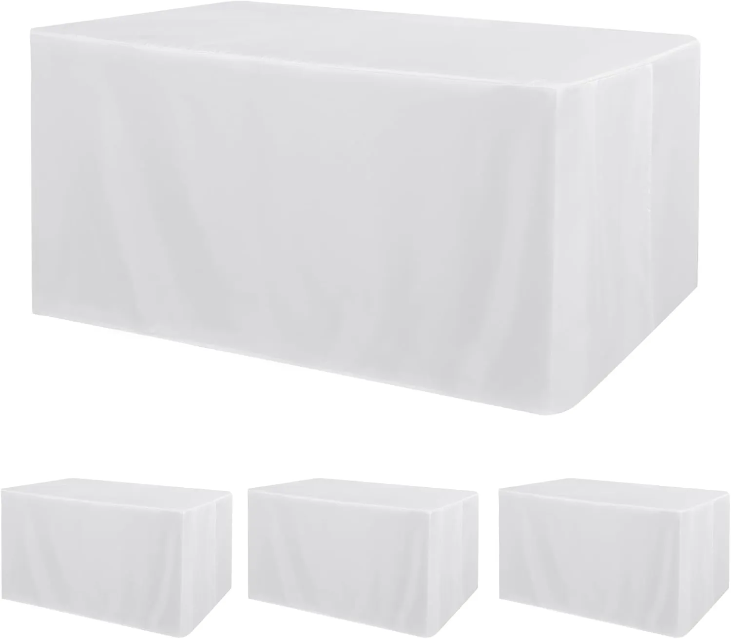 Obstal 4 Pack White Tablecloth Fitted Table Clothes for 6 Foot Rectangle Tables - Water Resistant Washable Fabric Polyester Rectangle Table Cover for Outdoor/Indoor Uses?72L x 30W x 30H Inches, White?