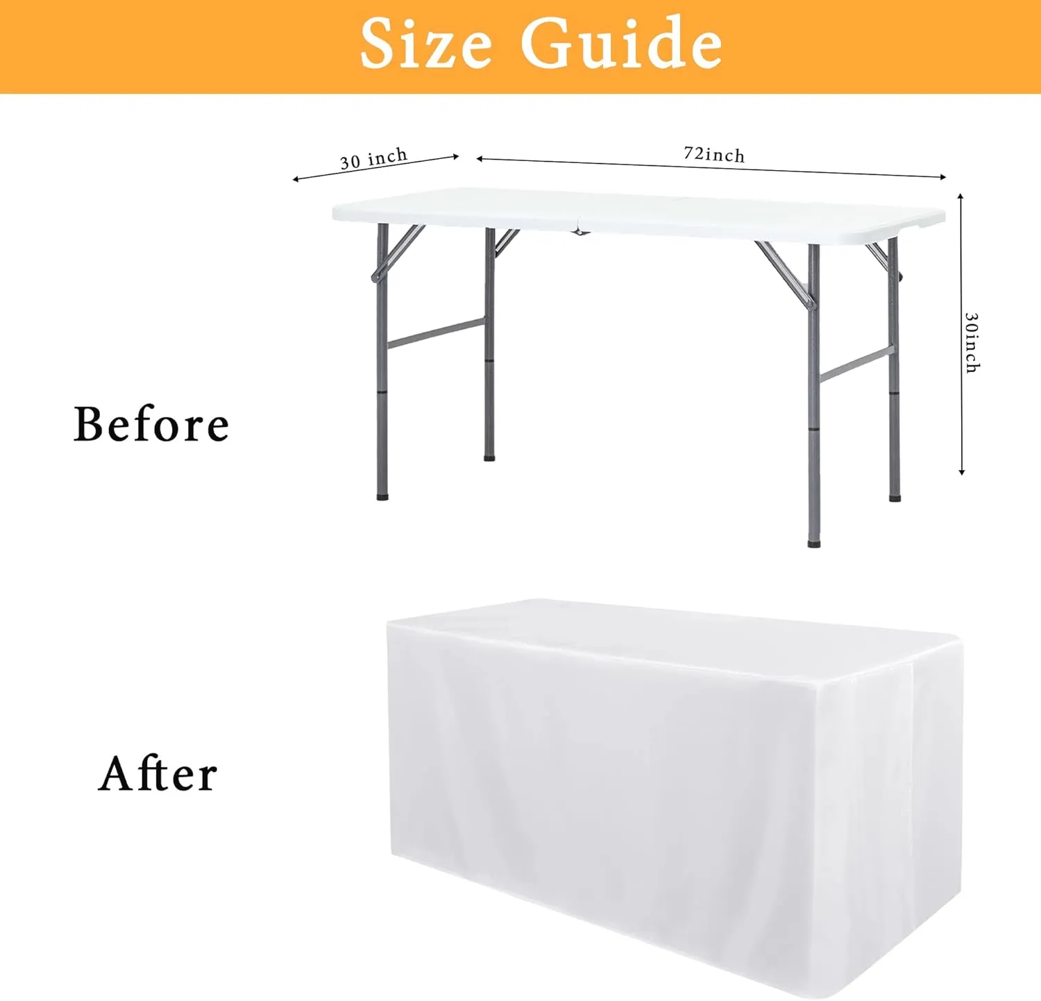 Obstal 4 Pack White Tablecloth Fitted Table Clothes for 6 Foot Rectangle Tables - Water Resistant Washable Fabric Polyester Rectangle Table Cover for Outdoor/Indoor Uses?72L x 30W x 30H Inches, White?