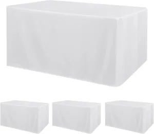 Obstal 4 Pack White Tablecloth Fitted Table Clothes for 6 Foot Rectangle Tables - Water Resistant Washable Fabric Polyester Rectangle Table Cover for Outdoor/Indoor Uses?72L x 30W x 30H Inches, White?
