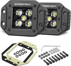 OFFROADTOWN 2PCS 100W 5 Inch CREE LED Pods, Spot Beam, Flush Mount, Waterproof Bumper Lights for Trucks UTV ATV Off Road Boat