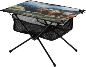 Oil Highland Cattle Portable Folding Camping Table, Compact Lightweight Beach Table with Carrying Bag for Outdoor Picnics, BBQs, Camp