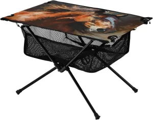 Oil Painting Horse Portable Folding Camping Table, Compact Lightweight Beach Table with Carrying Bag for Outdoor Picnics, BBQs, Camp