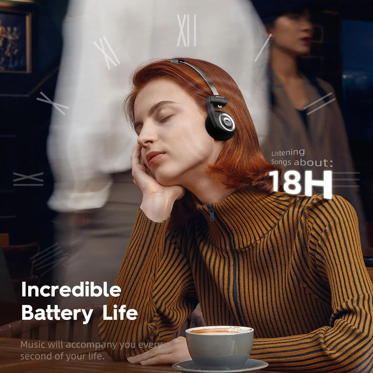 okcsc Classic On-Ear Headphones, Retro Style, BT Wireless Retro Headphones, Ultra Lightweight Retro Headsts/Bullt-in Mic/40mm Class Composite Film/BT 5.3 & Wired Two Connection Modes, BT/Black