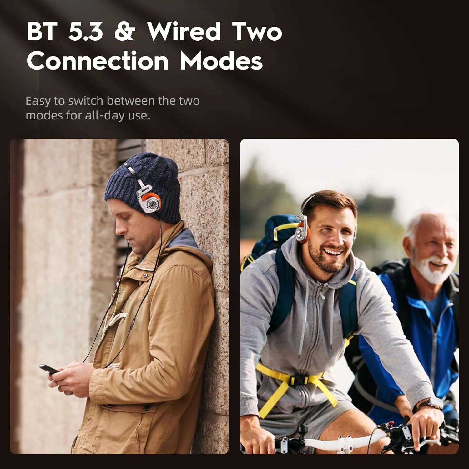 okcsc Classic On-Ear Headphones, Retro Style, BT Wireless Retro Headphones, Ultra Lightweight Retro Headsts/Bullt-in Mic/40mm Class Composite Film/BT 5.3 & Wired Two Connection Modes, BT/Black