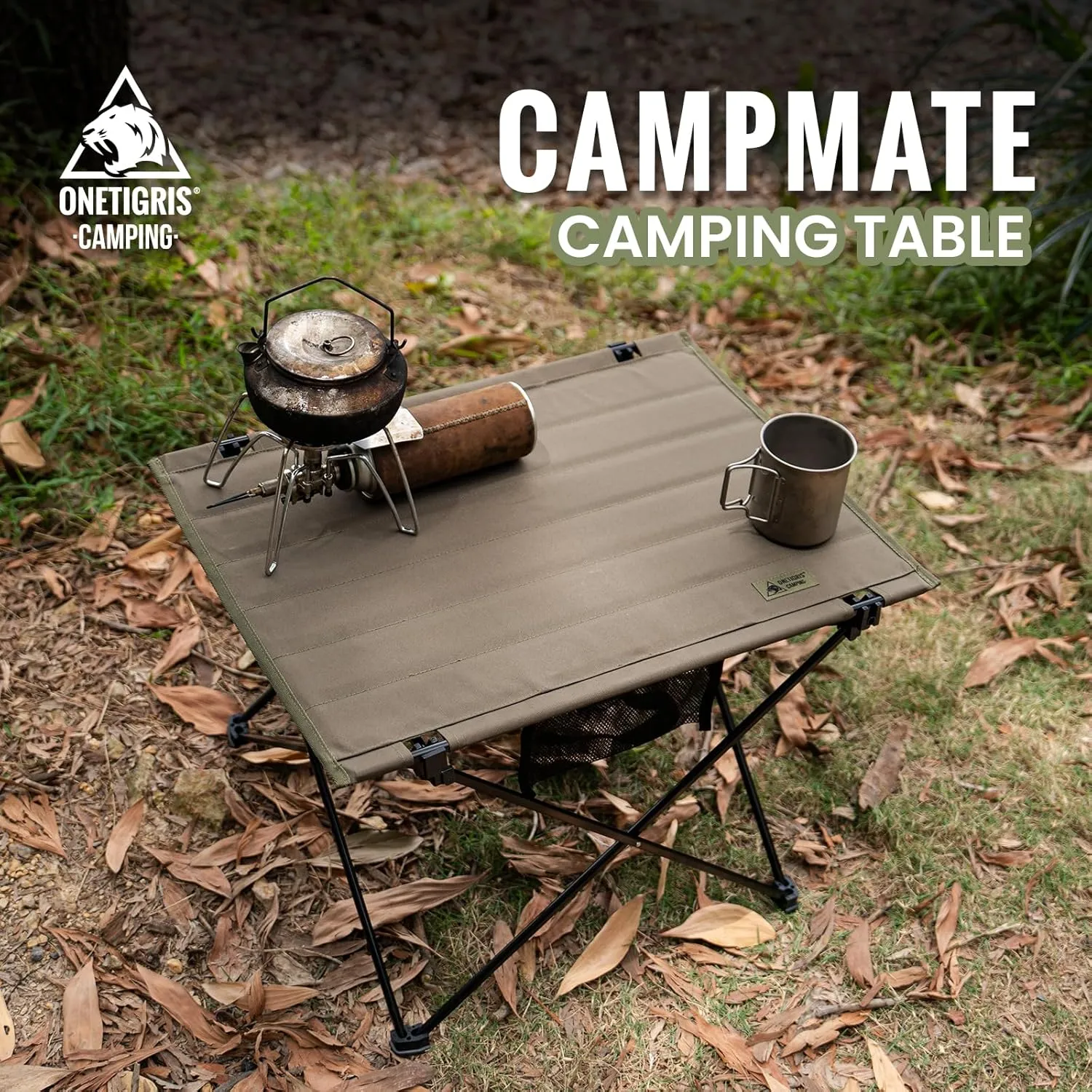 ONETIGRIS CAMPMATE Camping Table, Lightweight Folding Table Sturdy & Quick Setup, Holds Up to 66 lbs, Perfect for Camping, Hiking, Backpacking, Picnic, Beach, Travel (Ranger Green)
