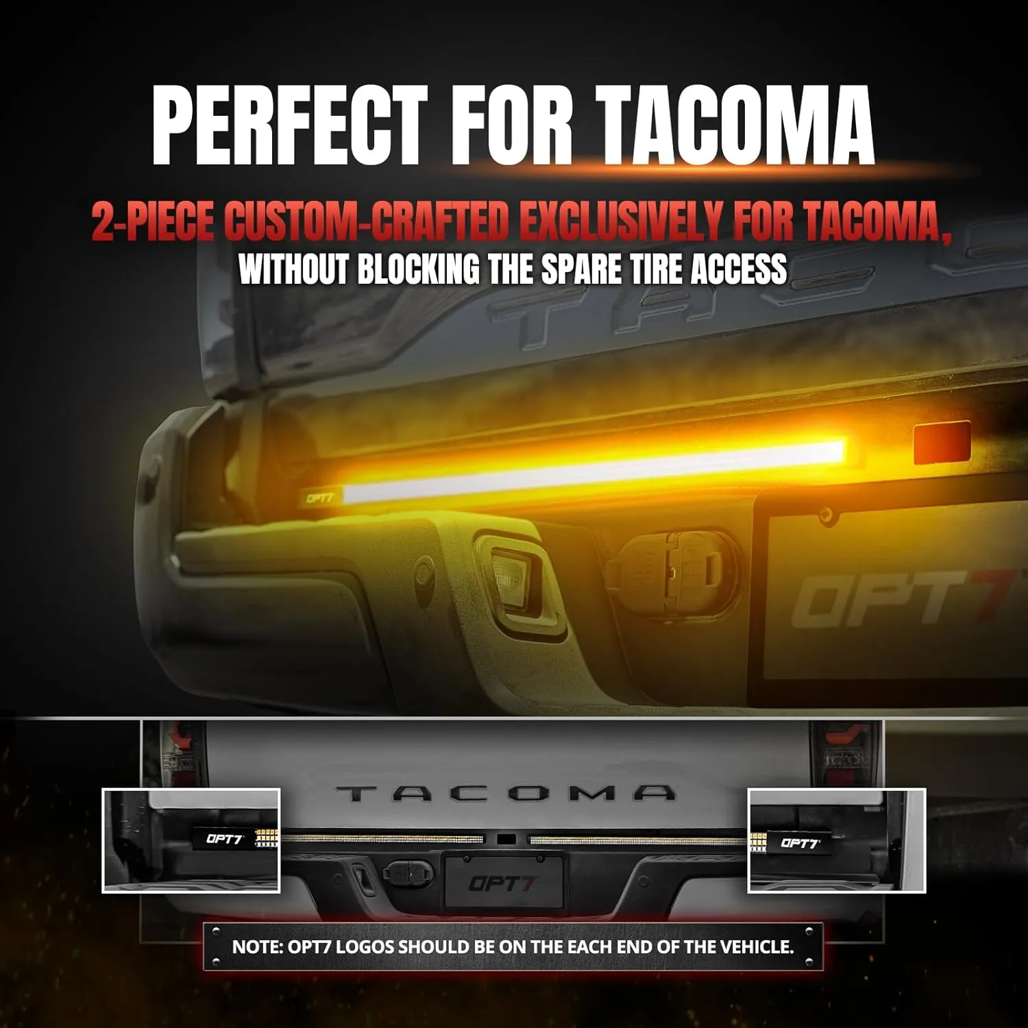 OPT7 Redline Parlux Triple Row LED Tailgate Light Bar for Tacoma w/Sequential Amber Turn Signal - Weatherproof Rigid Aluminum Light Bars Compatible with Tacoma Truck 2nd/3rd Gen. 2005-2023