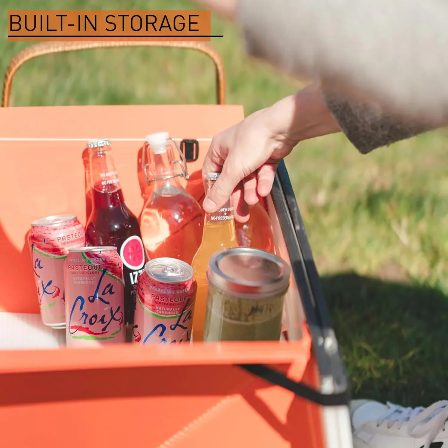Oru Kayak Camp Foldable FlipCube | Lightweight Multi-Purpose Stool Table with Built-in Storage for Outdoor Camping, Hiking, Beach | 16.25 x 16.25 x 14.25in, Orange