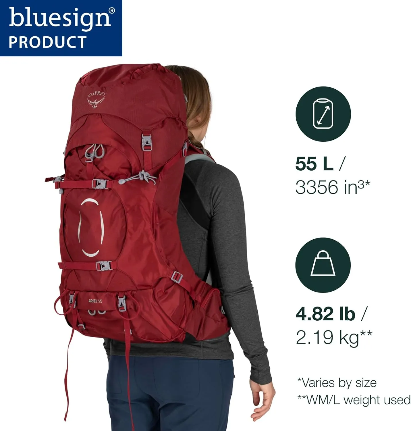 Osprey Ariel 55L Women's Backpacking Backpack, Medium Gray, WXS/S