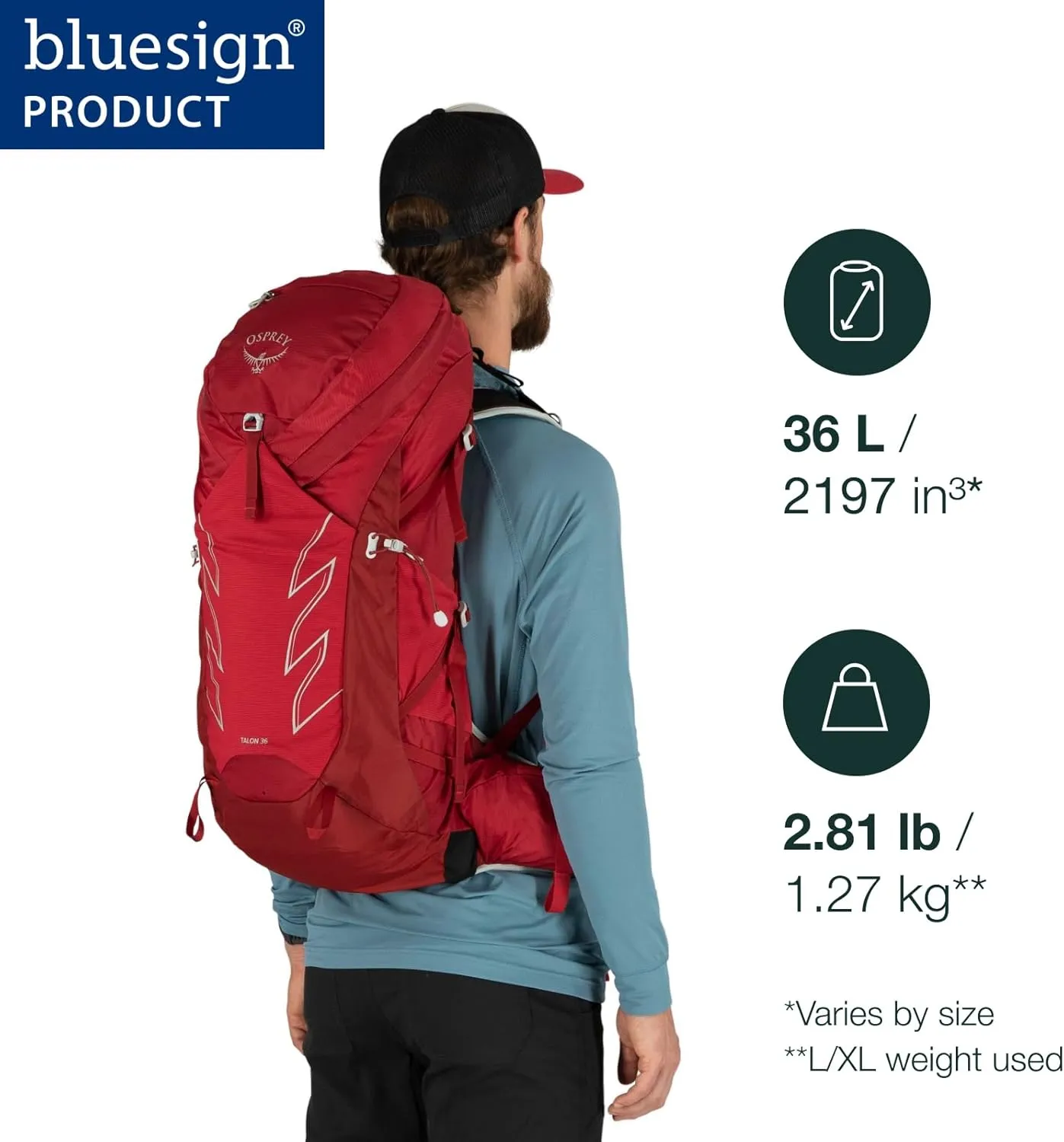 Osprey Talon 36L Men's Hiking Backpack with Hipbelt, Stealth Black, Large/X-Large
