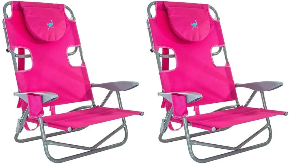 Ostrich On-Your-Back Outdoor 5 Position Reclining Beach Lake Chair (2 Pack)