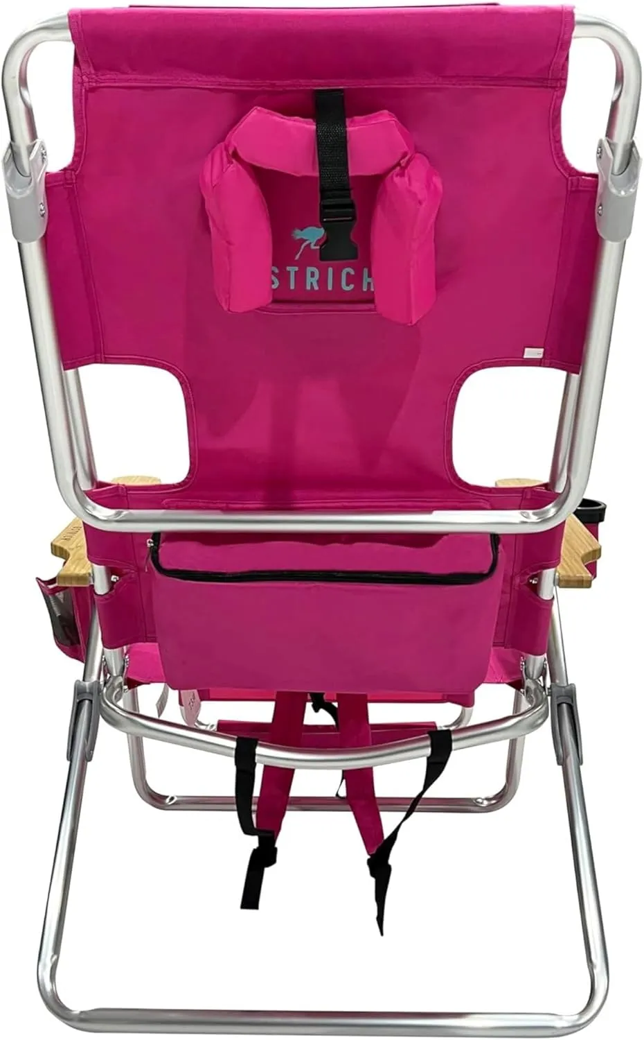 Ostrich Woody 3N1 Beach Chair with Cooler Bag - Face Opening - Portable, Reclining Lounger for Tanning - Face Hole for Reading on Stomach - Adjustable Footrest, Carry Straps - Aluminum (Pink)