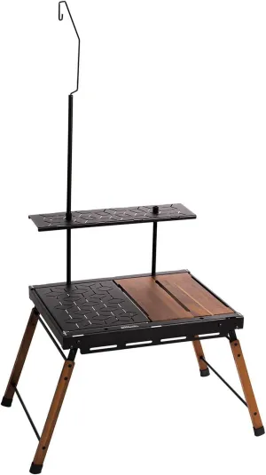Outdoor Camping Storage Table Includes Lamp Pole Combination Table Multifunctional Lightweight Portable Foldable Table (A)