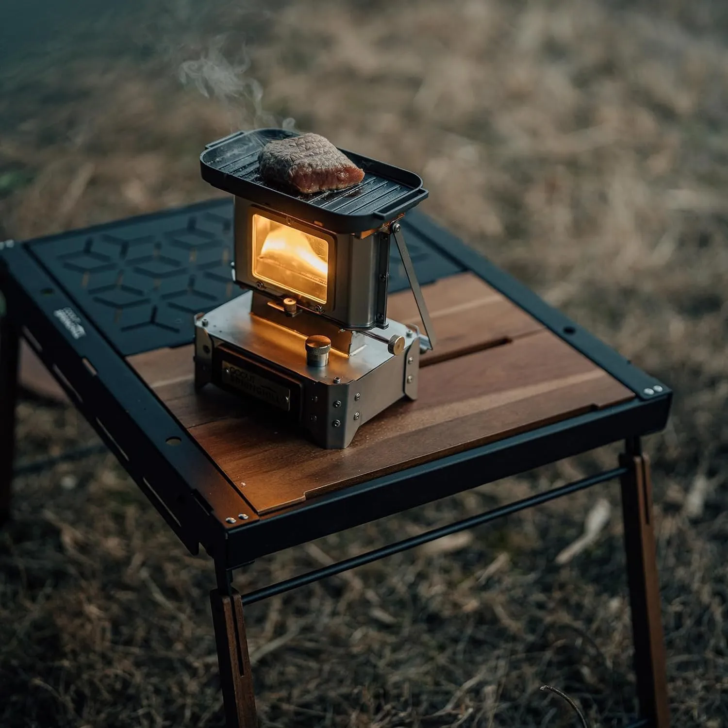 Outdoor Camping Storage Table Includes Lamp Pole Combination Table Multifunctional Lightweight Portable Foldable Table (A)