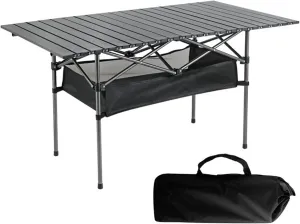 Outdoor Folding Camping Table, Aluminum Roll up Table Folding Camp Table with Carry Bag for Outdoor Beach Grill BBQ Travel Backyard Black