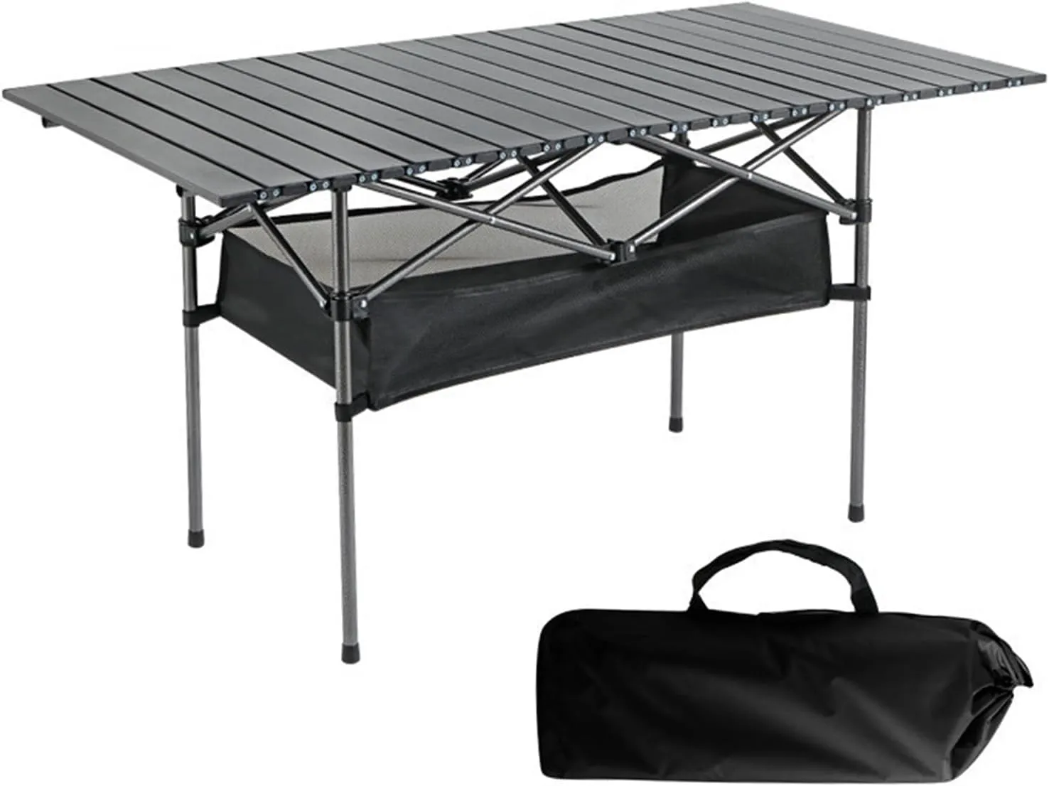 Outdoor Folding Camping Table, Aluminum Roll up Table Folding Camp Table with Carry Bag for Outdoor Beach Grill BBQ Travel Backyard Black