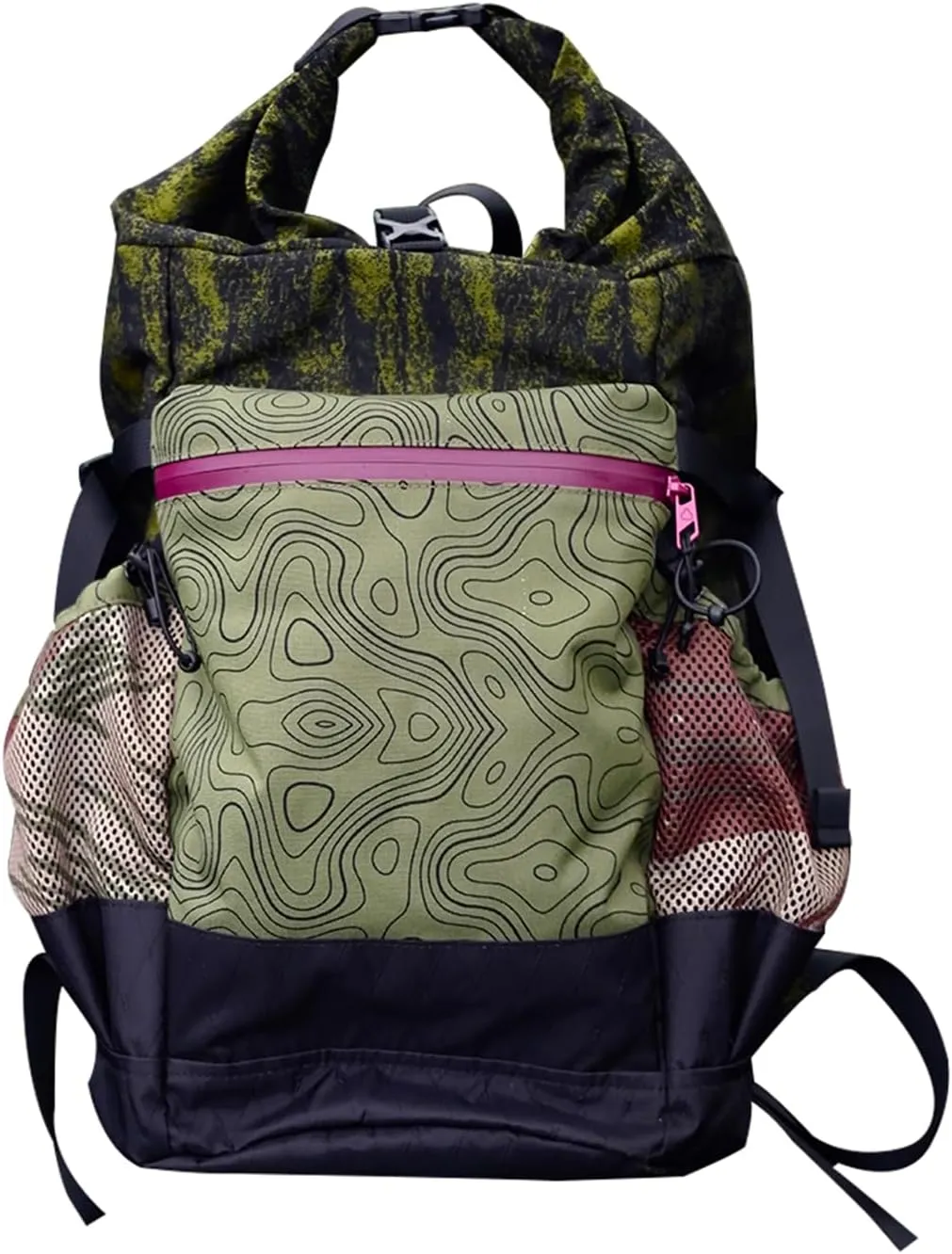 Outdoor Green Topographic Map Backpack, Expandable, Lightweight 17L Hiking Daypack with Multi-Pockets & Adjustable Anti-Slip Straps Bag for Outdoor Travel