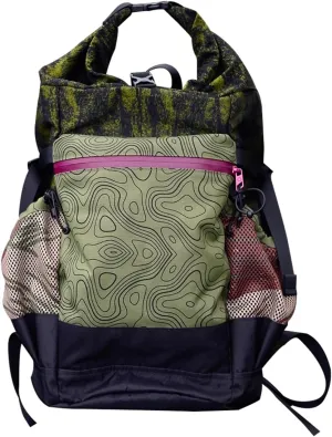 Outdoor Green Topographic Map Backpack, Expandable, Lightweight 17L Hiking Daypack with Multi-Pockets & Adjustable Anti-Slip Straps Bag for Outdoor Travel