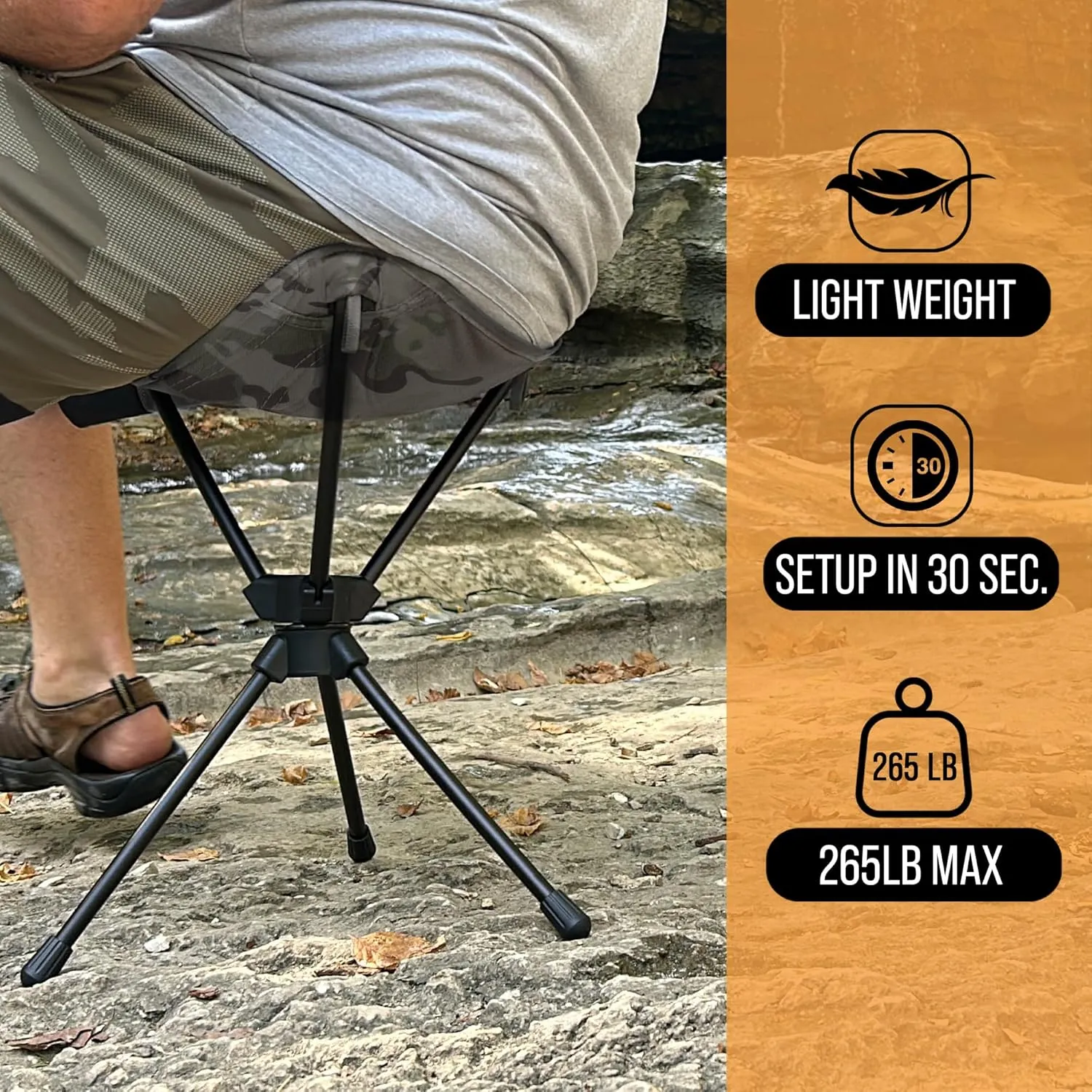 Outdoor Originals 360° Rotating Camping Stool | Compact, Portable, Lightweight, Foldable | Great for Camping, Fishing, Hunting, Sports Games, Outdoor Travel Gear | 360 Swivel Stool
