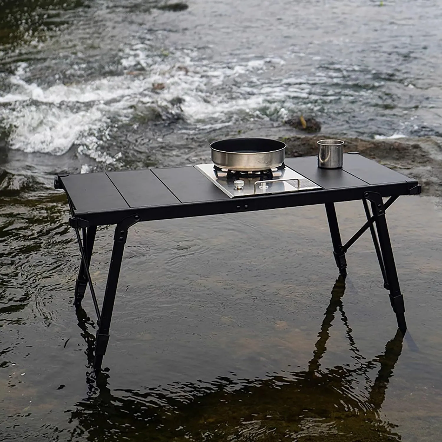 Outdoor Picnic Camping Table BBQ Grill Removable Camping Table Aluminum Portable Folding Camp Cook Station for Outdoor Picnic Beach BBQ RV Traveling(A)