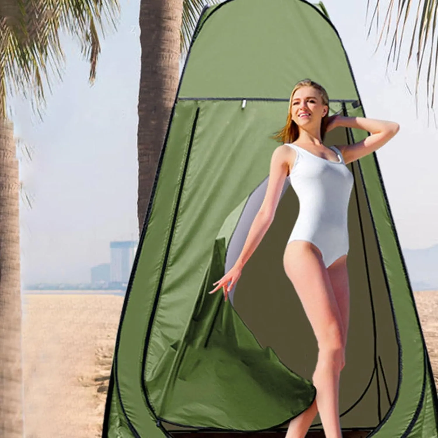 Outdoor Popping Shower Tent Camping, Portable Toilet Tent Outdoor, Easy Setup Beach Camping Hiking, Tent Camp Bathroom Dressing Room, Instant Tent Sun Shelter Green One Size